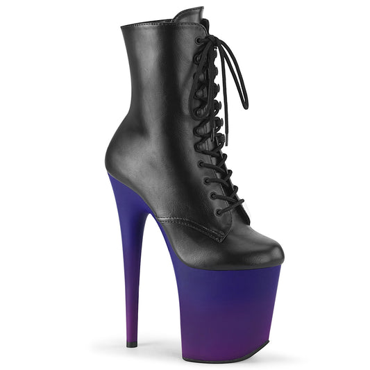 *8" Heel, 4" PF Lace-Up Ankle Boot, Side Zip (Pleaser FLAM1020BP/BPU/BL-PP)