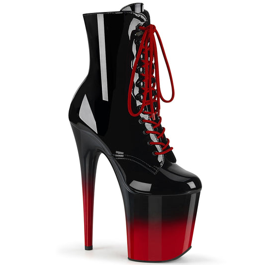 8" Heel, 4" PF Two Tone Lace-Up Ankle Boot, Side Zip (Pleaser FLAM1020BR-H/B/B-R)