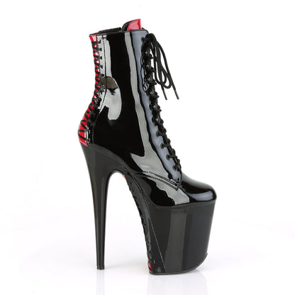 8" Heel, 4" PF Two Tone Lace-up Ankle Boot, Side Zip (Pleaser FLAM1020FH/B/M)