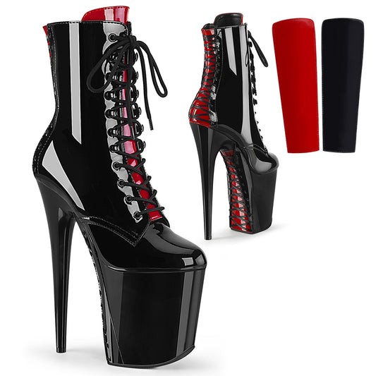 8" Heel, 4" PF Two Tone Lace-up Ankle Boot, Side Zip (Pleaser FLAM1020FH/B/M)