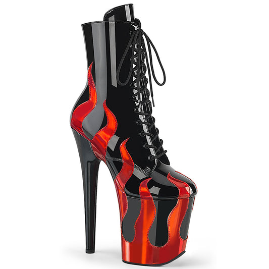 8" Heel, 4" PF Lace-Up Front Ankle Boot, Side Zip (Pleaser FLAM1020FLM/B-RMPU/M)