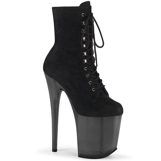 *8" Heel, 4" Tinted PF Lace-Up Front Ankle Boot, Side Zip (Pleaser FLAM1020FST/BFS/B)