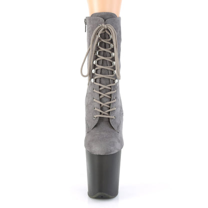 *8" Heel, 4" Tinted PF Lace-Up Front Ankle Boot, Side Zip (Pleaser FLAM1020FST/BFS/B)
