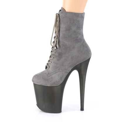 *8" Heel, 4" Tinted PF Lace-Up Front Ankle Boot, Side Zip (Pleaser FLAM1020FST/BFS/B)