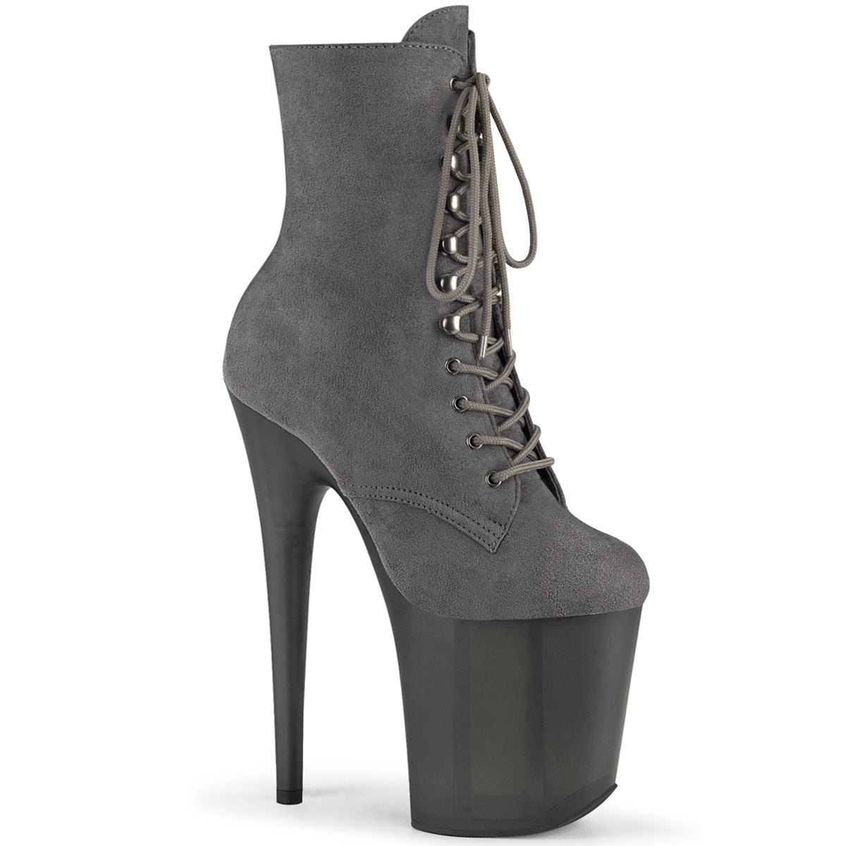 *8" Heel, 4" Tinted PF Lace-Up Front Ankle Boot, Side Zip (Pleaser FLAM1020FST/BFS/B)