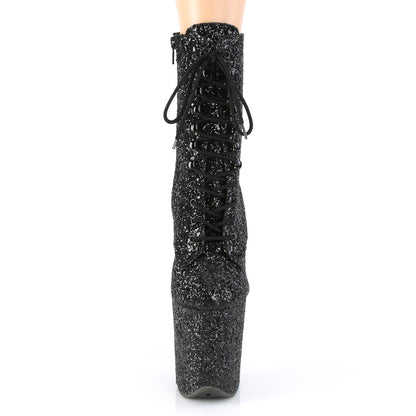 8" Heel, 4" PF Lace-Up Glitter Ankle Boot, Side Zip (Pleaser FLAM1020GWR/BG/M)