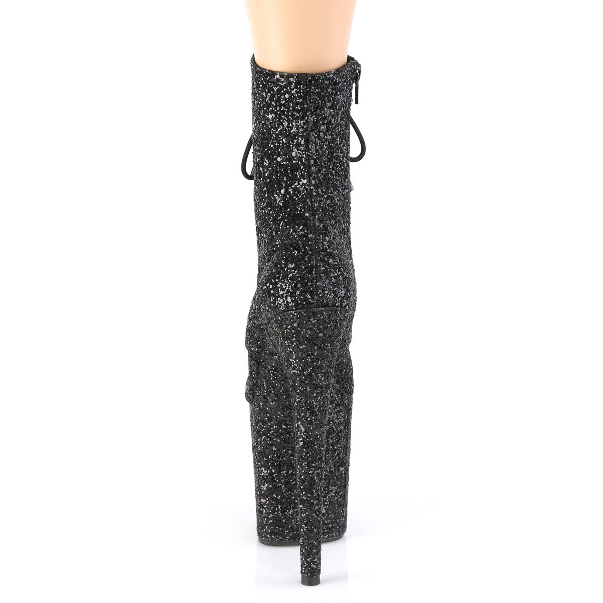 8" Heel, 4" PF Lace-Up Glitter Ankle Boot, Side Zip (Pleaser FLAM1020GWR/BG/M)