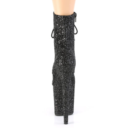 8" Heel, 4" PF Lace-Up Glitter Ankle Boot, Side Zip (Pleaser FLAM1020GWR/BG/M)