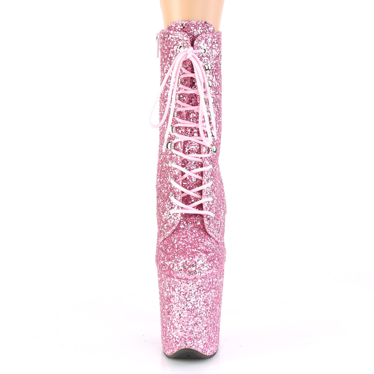 8" Heel, 4" PF Lace-Up Glitter Ankle Boot, Side Zip (Pleaser FLAM1020GWR/BG/M)