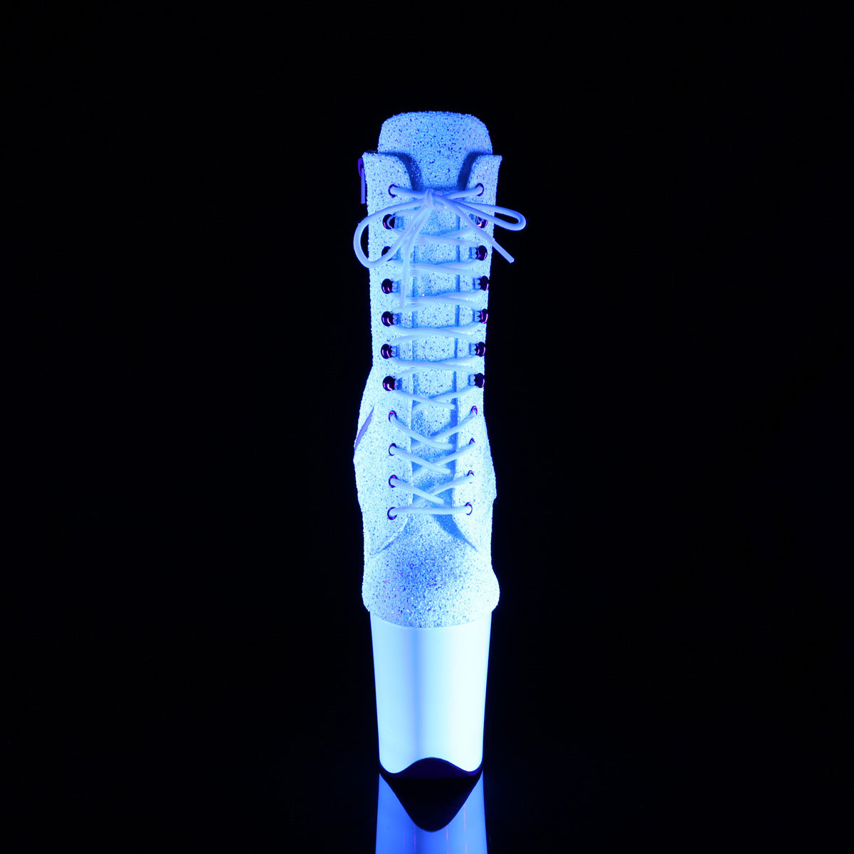 8" Heel, 4" PF UV Lace Up Front Ankle Boot, Side Zip (Pleaser FLAM1020LG/NWMG/NW)