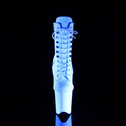 8" Heel, 4" PF UV Lace Up Front Ankle Boot, Side Zip (Pleaser FLAM1020LG/NWMG/NW)