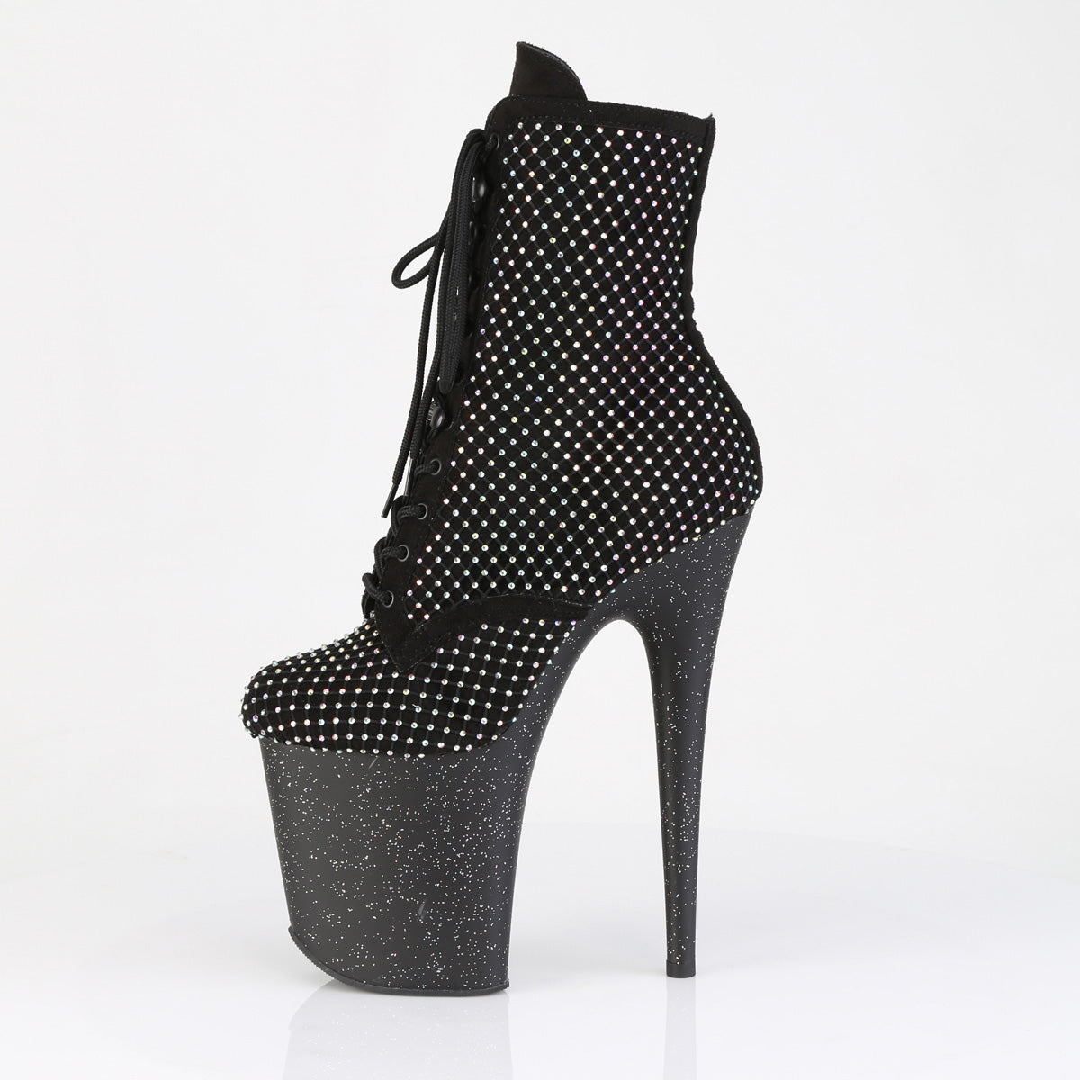 *8" Heel, 4" PF Lace-Up RS Mesh Ankle Boot, Side Zip (Pleaser FLAM1020RM/BFS-RS/M)
