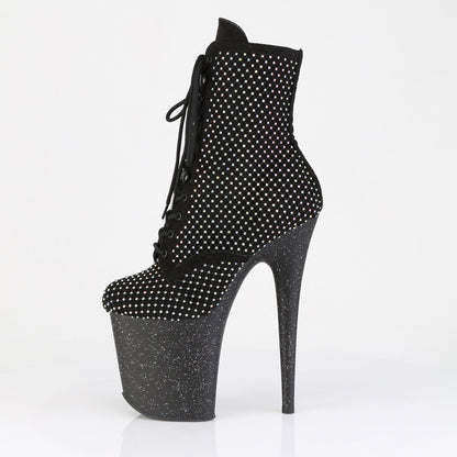 *8" Heel, 4" PF Lace-Up RS Mesh Ankle Boot, Side Zip (Pleaser FLAM1020RM/BFS-RS/M)