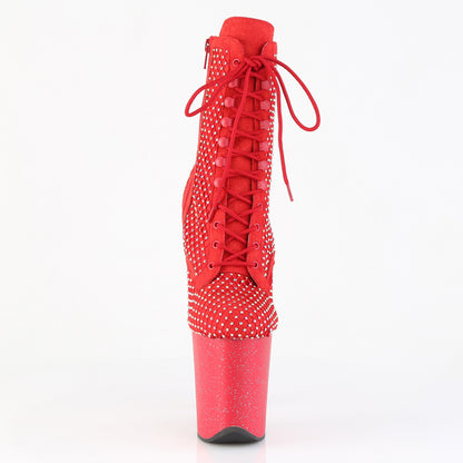 *8" Heel, 4" PF Lace-Up RS Mesh Ankle Boot, Side Zip (Pleaser FLAM1020RM/BFS-RS/M)