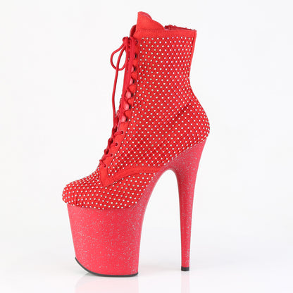 *8" Heel, 4" PF Lace-Up RS Mesh Ankle Boot, Side Zip (Pleaser FLAM1020RM/BFS-RS/M)