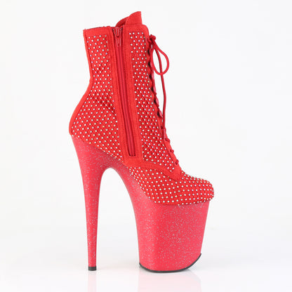 *8" Heel, 4" PF Lace-Up RS Mesh Ankle Boot, Side Zip (Pleaser FLAM1020RM/BFS-RS/M)