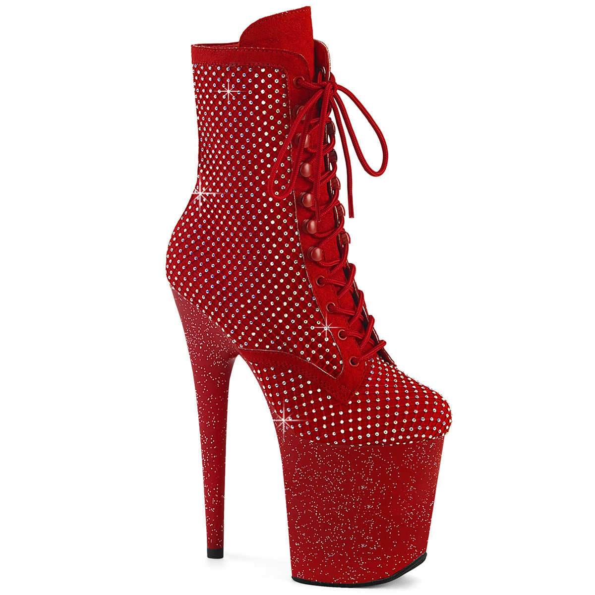 *8" Heel, 4" PF Lace-Up RS Mesh Ankle Boot, Side Zip (Pleaser FLAM1020RM/BFS-RS/M)