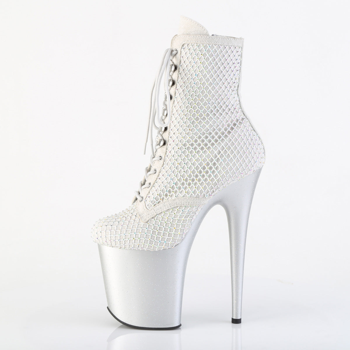 *8" Heel, 4" PF Lace-Up RS Mesh Ankle Boot, Side Zip (Pleaser FLAM1020RM/BFS-RS/M)