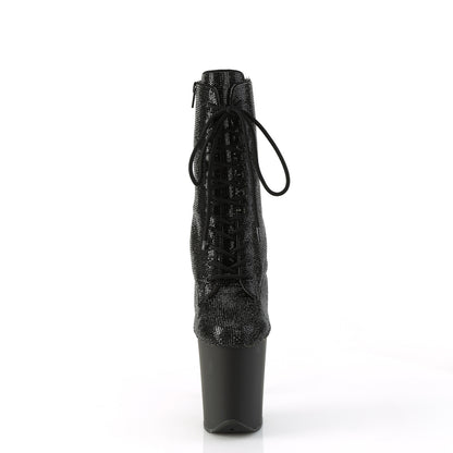 *8" Heel, 4" PF Lace-Up RS Embellished Ankle Boot, Side Zip (Pleaser FLAM1020RS/BRS/M)