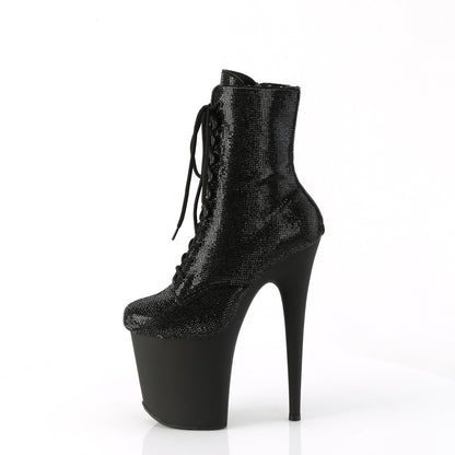 *8" Heel, 4" PF Lace-Up RS Embellished Ankle Boot, Side Zip (Pleaser FLAM1020RS/BRS/M)