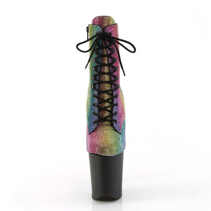 *8" Heel, 4" PF Lace-Up RS Embellished Ankle Boot, Side Zip (Pleaser FLAM1020RS/BRS/M)