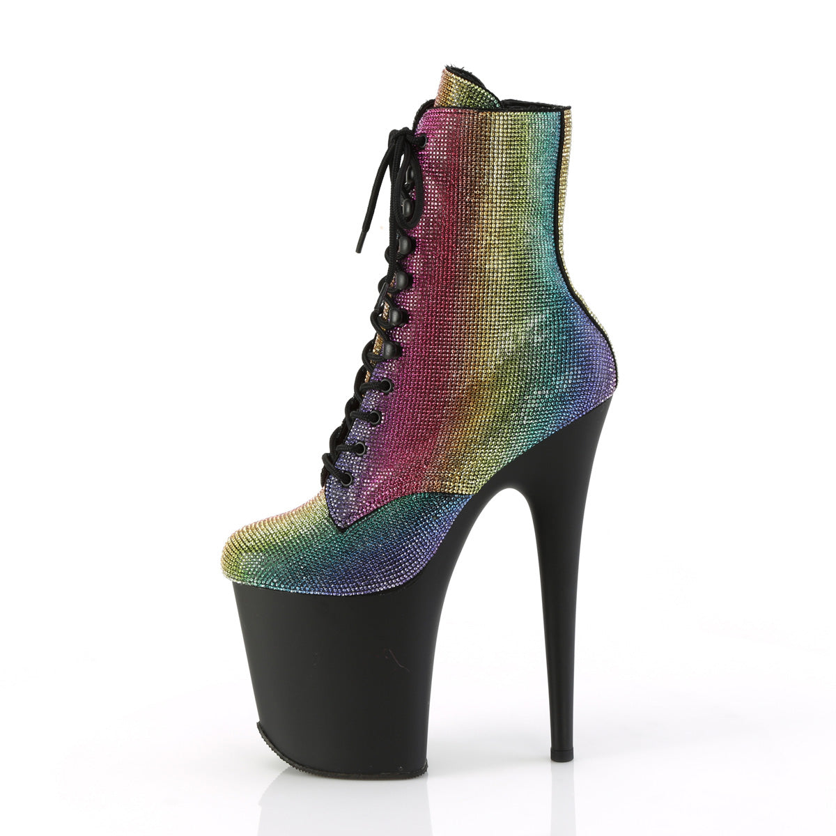 *8" Heel, 4" PF Lace-Up RS Embellished Ankle Boot, Side Zip (Pleaser FLAM1020RS/BRS/M)