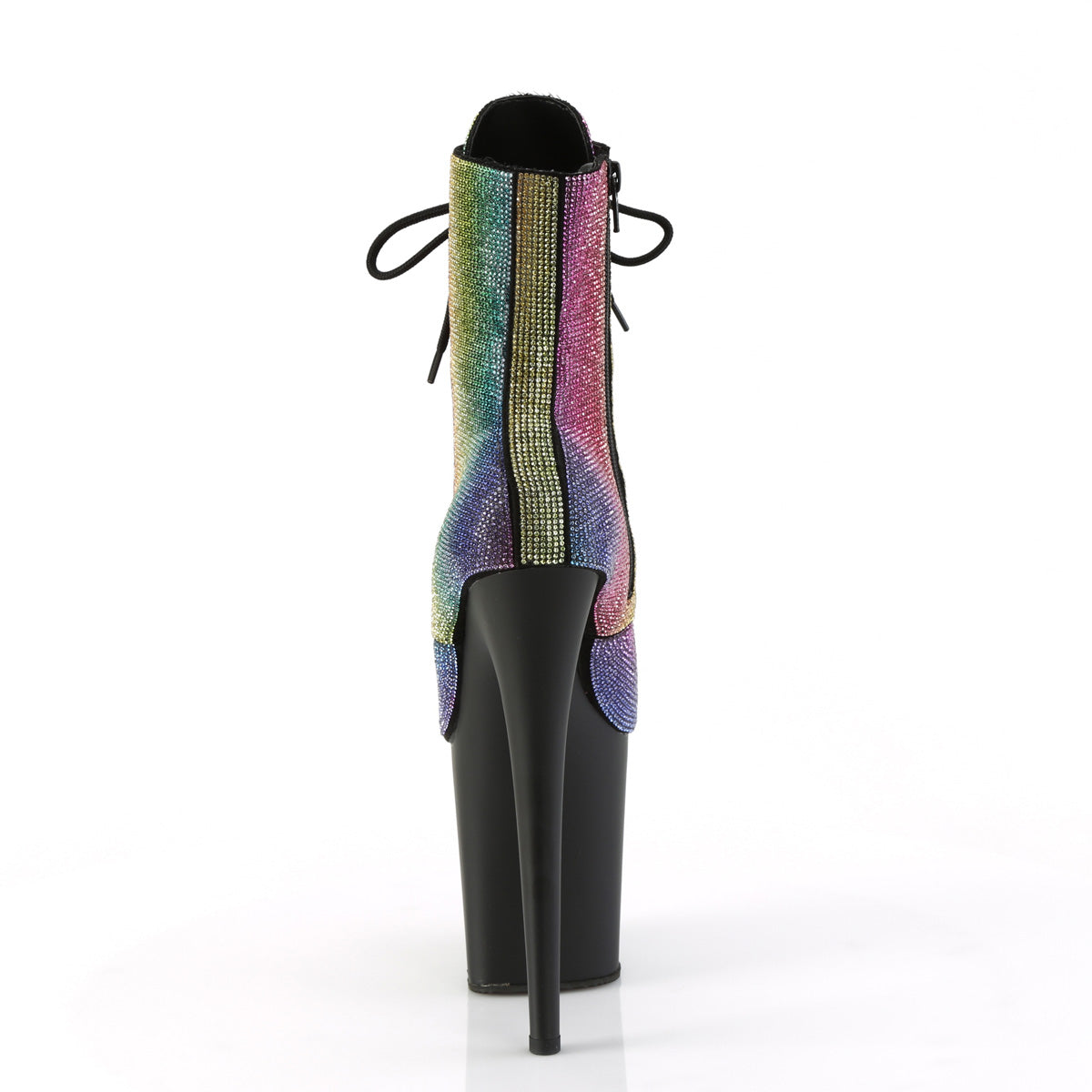 *8" Heel, 4" PF Lace-Up RS Embellished Ankle Boot, Side Zip (Pleaser FLAM1020RS/BRS/M)