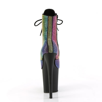 *8" Heel, 4" PF Lace-Up RS Embellished Ankle Boot, Side Zip (Pleaser FLAM1020RS/BRS/M)