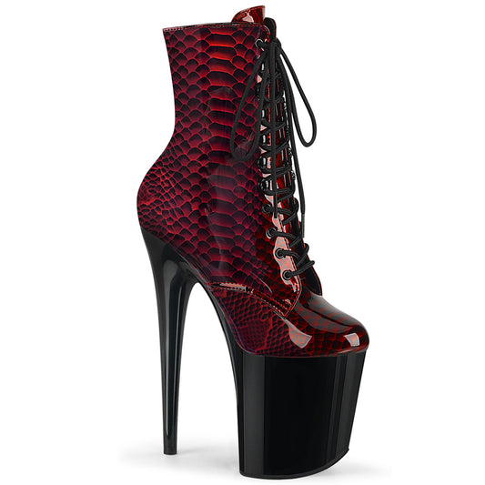 8" heel, 4" PF Lace-Up Front Ankle Boot, Side Zip (Pleaser FLAM1020SP/RSPPT/B)