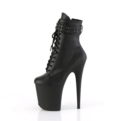 *8" Heel, 4" PF Lace-Up Front Ankle Boot, Side Zip (Pleaser FLAM1020STR/BPU/M)