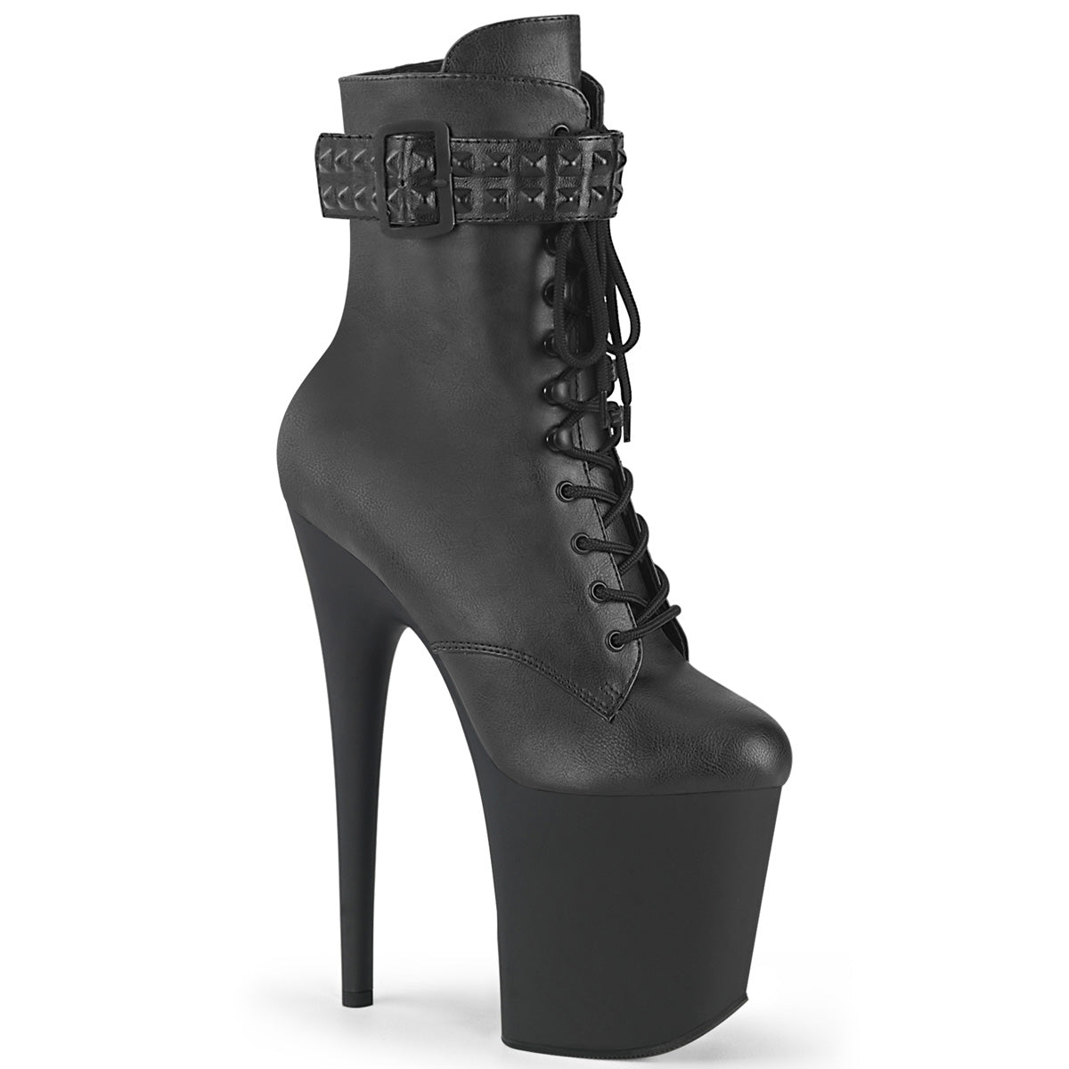 *8" Heel, 4" PF Lace-Up Front Ankle Boot, Side Zip (Pleaser FLAM1020STR/BPU/M)