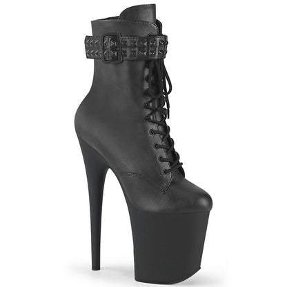 *8" Heel, 4" PF Lace-Up Front Ankle Boot, Side Zip (Pleaser FLAM1020STR/BPU/M)