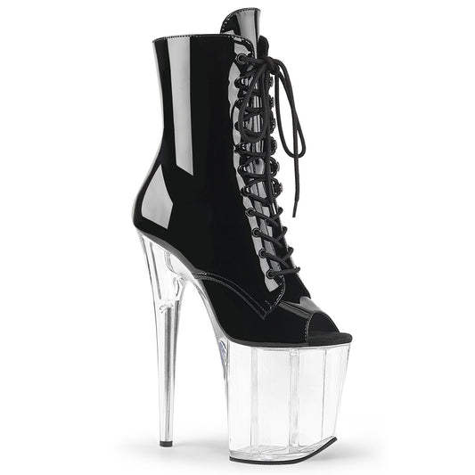 8" Heel, 4" PF Peep Toe Lace-Up Ankle Boot, Side Zip (Pleaser FLAM1021/B/C)