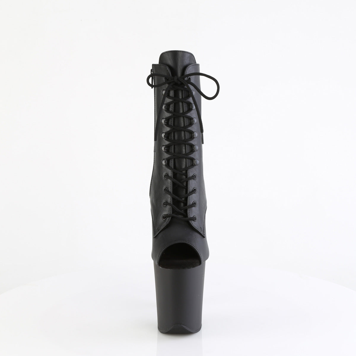 8" Heel, 4" PF Peep Toe Lace-Up Ankle Boot, Side Zip (Pleaser FLAM1021/B/C)