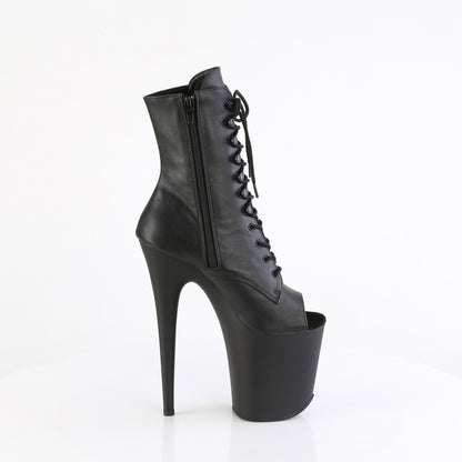 8" Heel, 4" PF Peep Toe Lace-Up Ankle Boot, Side Zip (Pleaser FLAM1021/B/C)