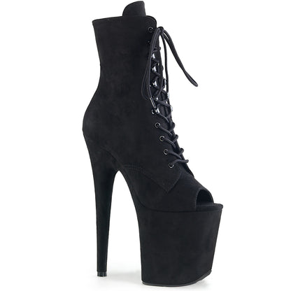 8" Heel, 4" PF Peep Toe Lace-Up Ankle Boot, Side Zip (Pleaser FLAM1021FS/BEFS/M)