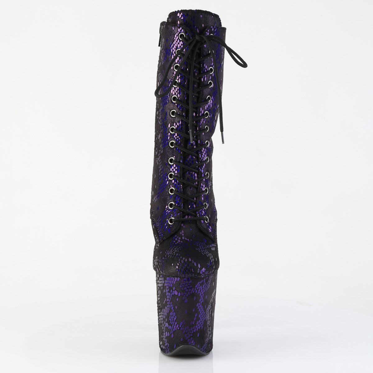 *8" Heel, 4" PF Lace-Up Front Ankle Boot, Side Zip (Pleaser FLAM1040SPF/BLMFA/M)