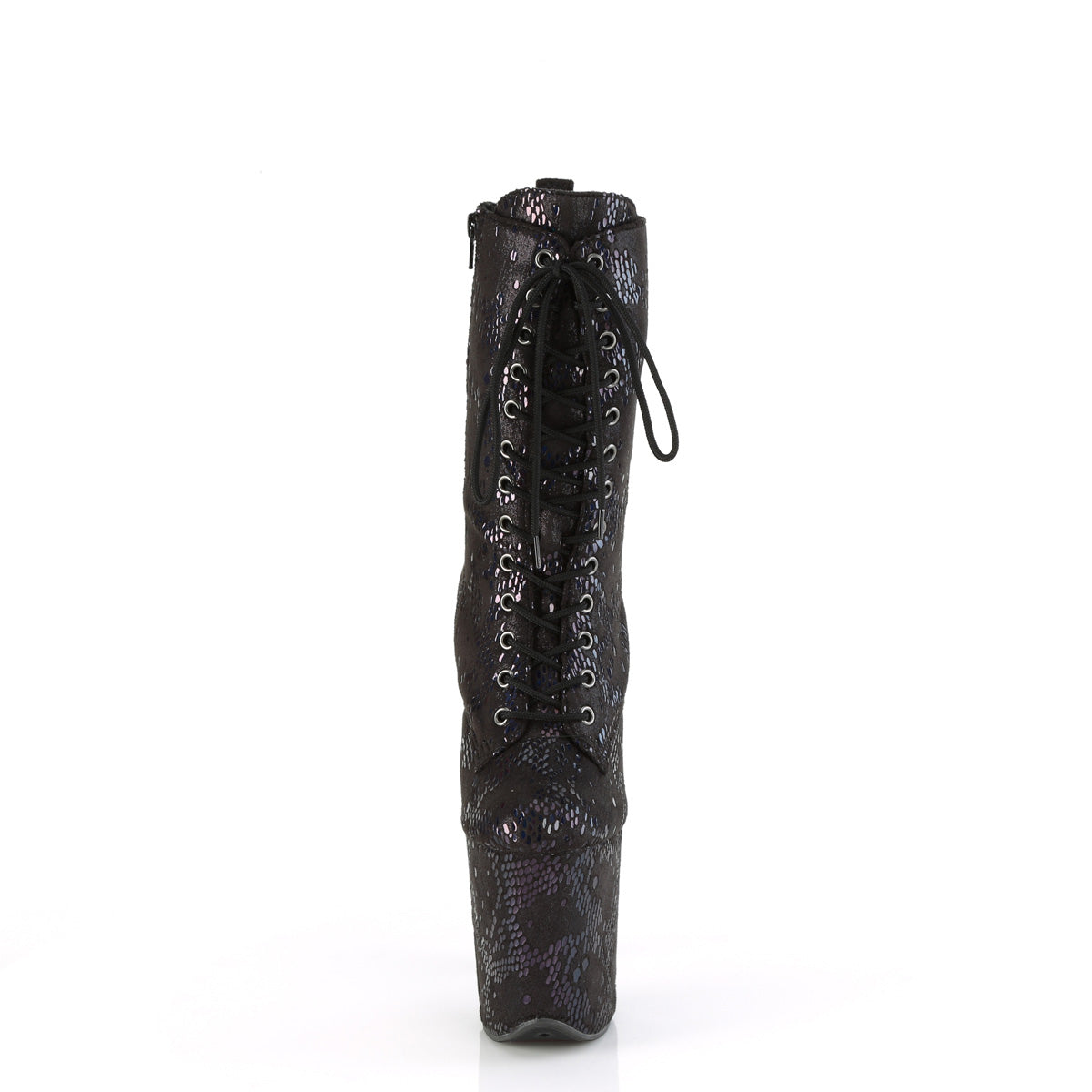 *8" Heel, 4" PF Lace-Up Front Ankle Boot, Side Zip (Pleaser FLAM1040SPF/BLMFA/M)