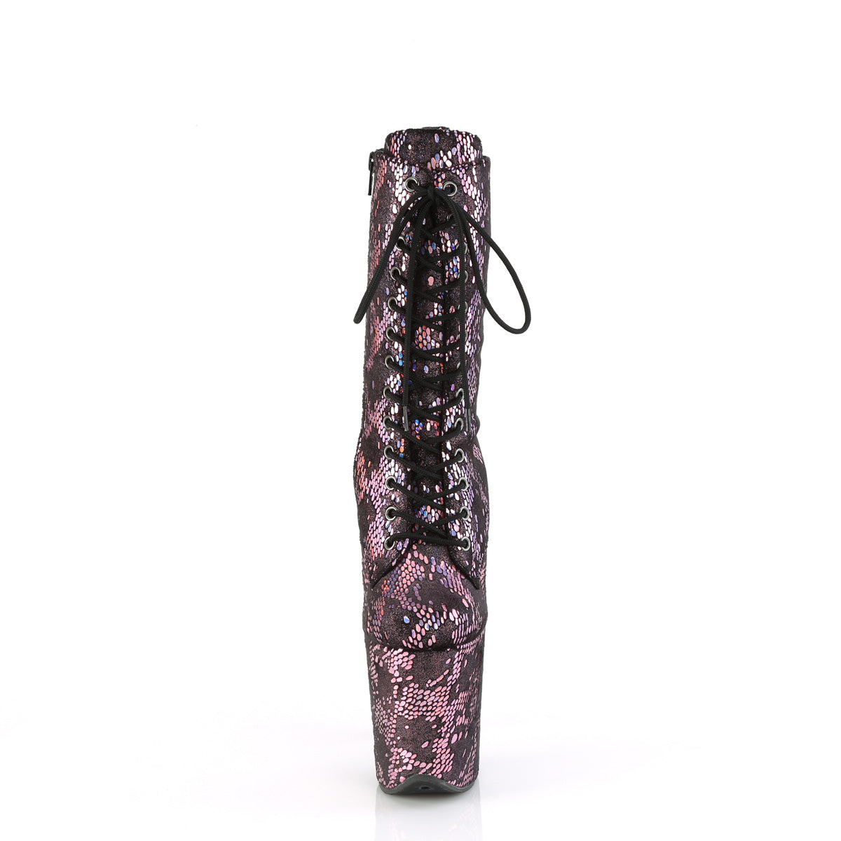*8" Heel, 4" PF Lace-Up Front Ankle Boot, Side Zip (Pleaser FLAM1040SPF/BLMFA/M)
