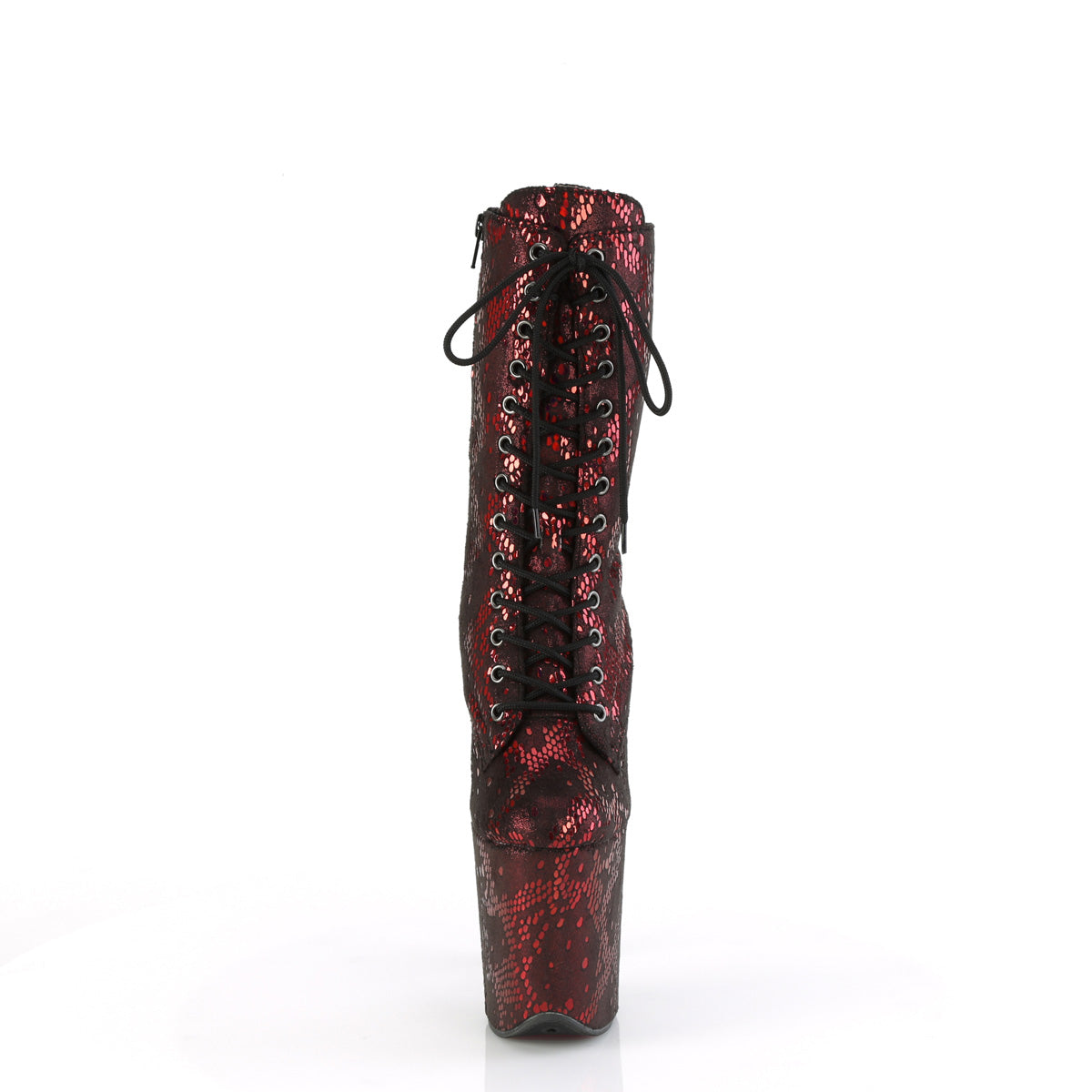 *8" Heel, 4" PF Lace-Up Front Ankle Boot, Side Zip (Pleaser FLAM1040SPF/BLMFA/M)