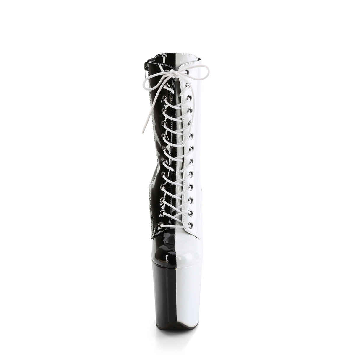 8" Heel, 4" PF Two Tone Lace-Up Ankle Boot, Side Zip (Pleaser FLAM1040TT/B-W/M)