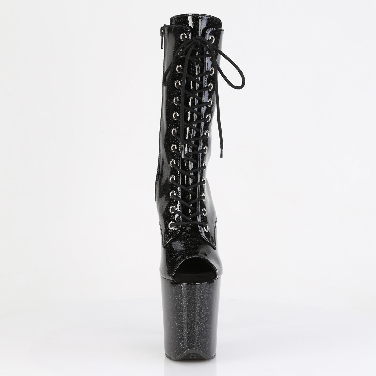 **8" Heel, 4" PF Peep Toe Lace-Up Ankle Boot, Side Zip (Pleaser FLAM1041GP/BG/M)