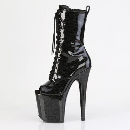**8" Heel, 4" PF Peep Toe Lace-Up Ankle Boot, Side Zip (Pleaser FLAM1041GP/BG/M)