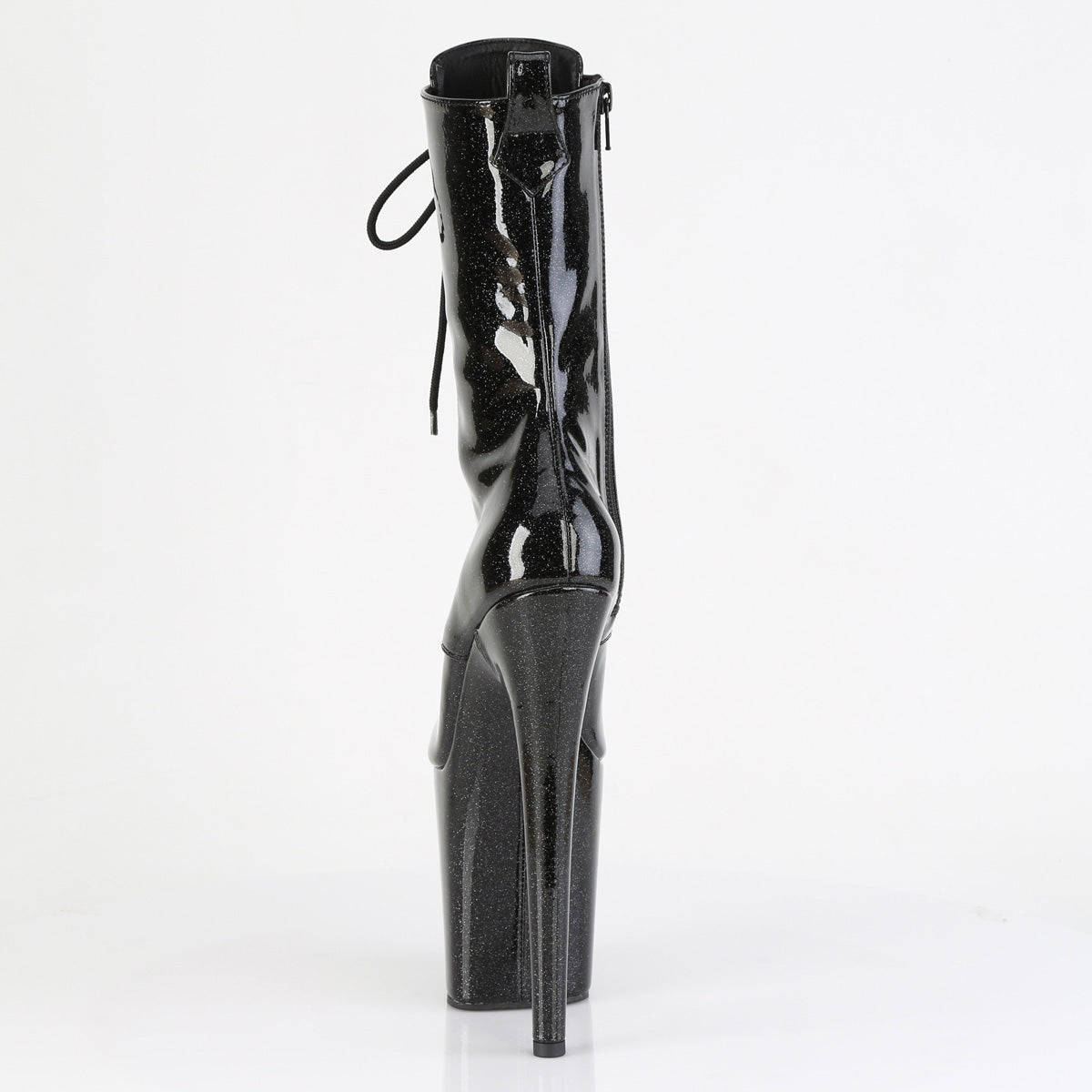 **8" Heel, 4" PF Peep Toe Lace-Up Ankle Boot, Side Zip (Pleaser FLAM1041GP/BG/M)