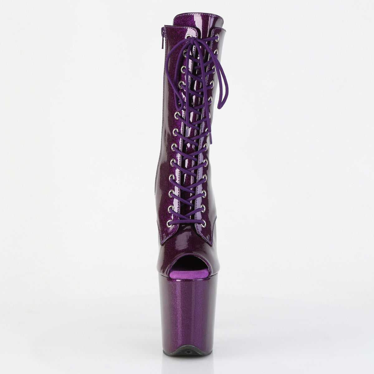**8" Heel, 4" PF Peep Toe Lace-Up Ankle Boot, Side Zip (Pleaser FLAM1041GP/BG/M)