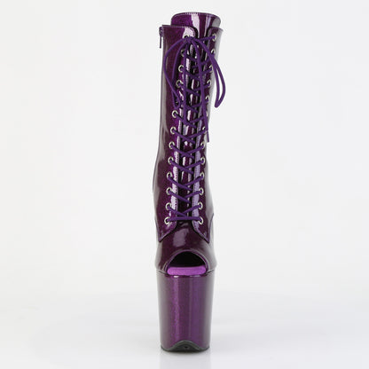 **8" Heel, 4" PF Peep Toe Lace-Up Ankle Boot, Side Zip (Pleaser FLAM1041GP/BG/M)