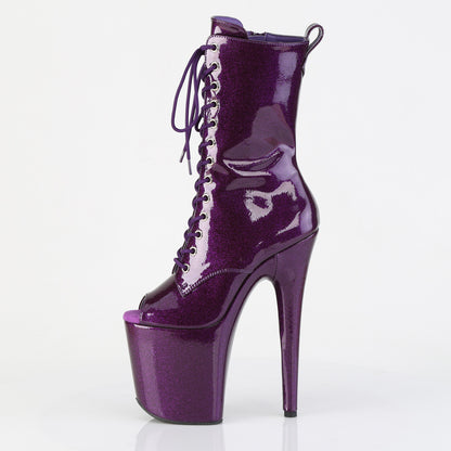 **8" Heel, 4" PF Peep Toe Lace-Up Ankle Boot, Side Zip (Pleaser FLAM1041GP/BG/M)