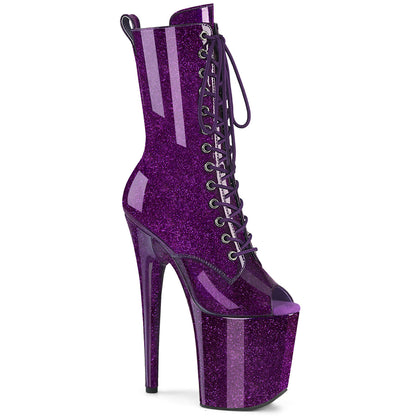 **8" Heel, 4" PF Peep Toe Lace-Up Ankle Boot, Side Zip (Pleaser FLAM1041GP/BG/M)