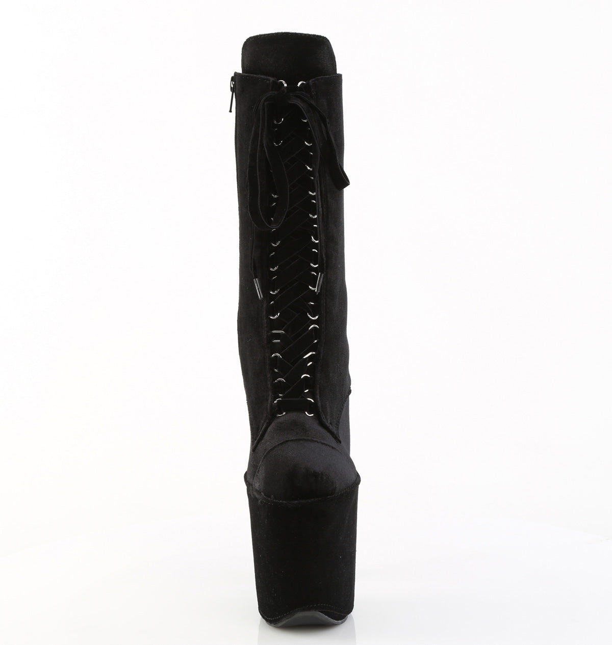 8" Heel, 4" PF Velvet Lace-Up Front Ankle Boot (Pleaser FLAM1045VEL/B/M)