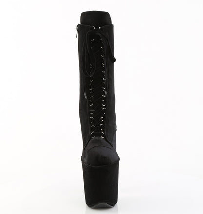 8" Heel, 4" PF Velvet Lace-Up Front Ankle Boot (Pleaser FLAM1045VEL/B/M)